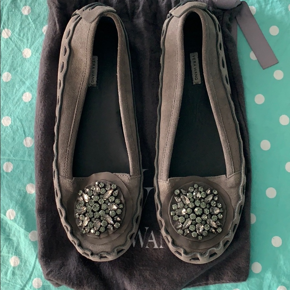Vera Wang Suede flats with beautiful Cz detail